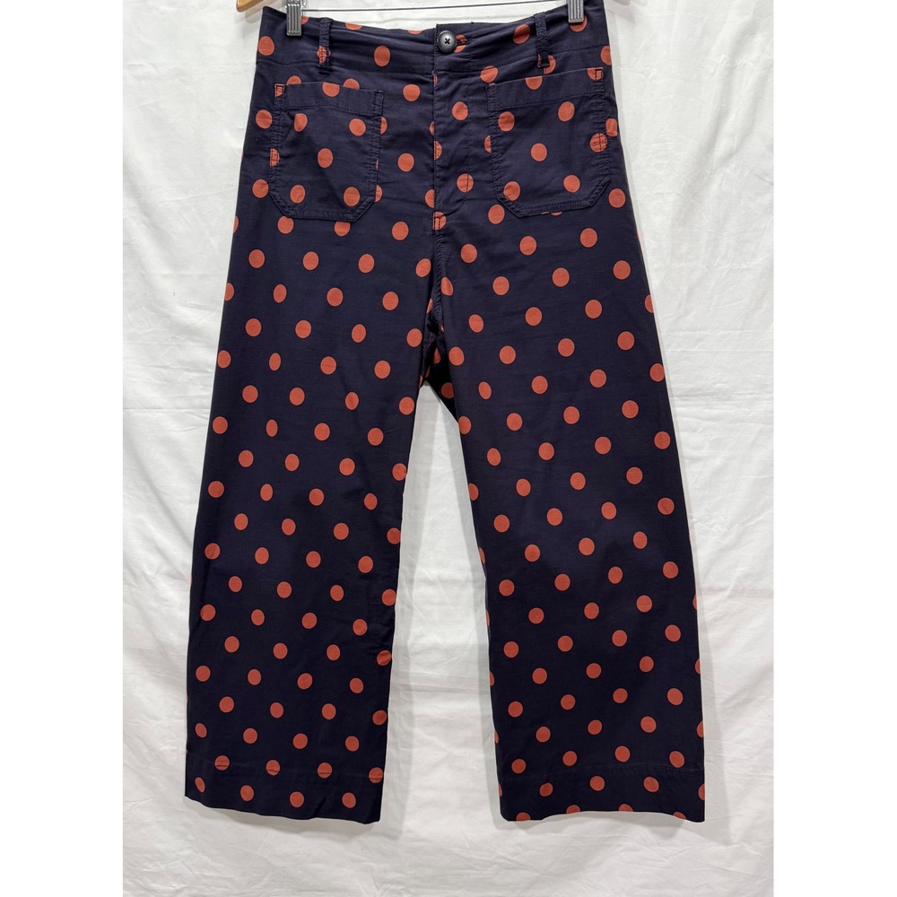 Maeve Anthropologie The Colette Polka Dot Wide Leg Cropped Pants Navy Rust 29